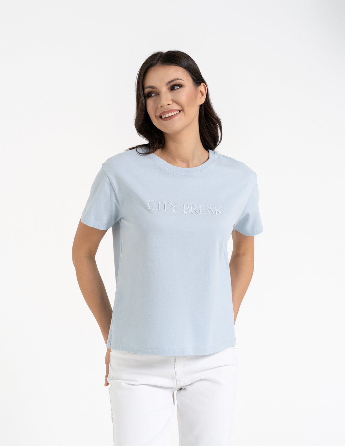 Klasyczny t-shirt damski z napisem bluzka z krótkim rękawem