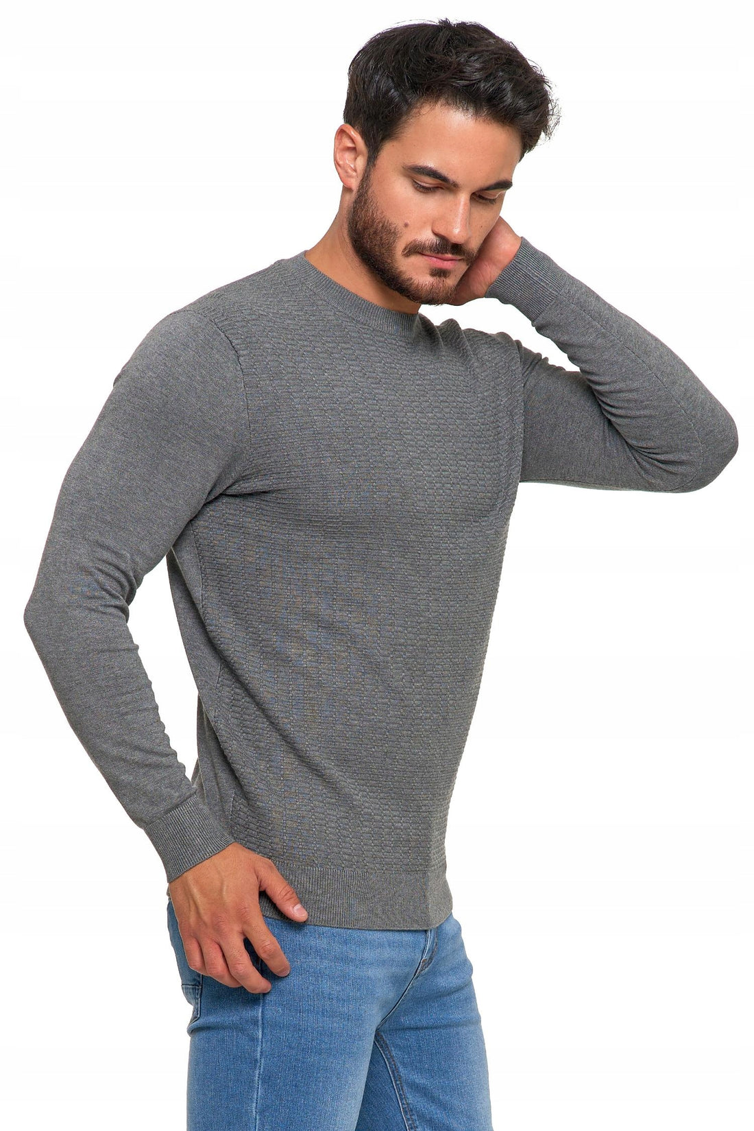 Sweter męski elegancki modny okrągły dekolt klasyczny wiskoza