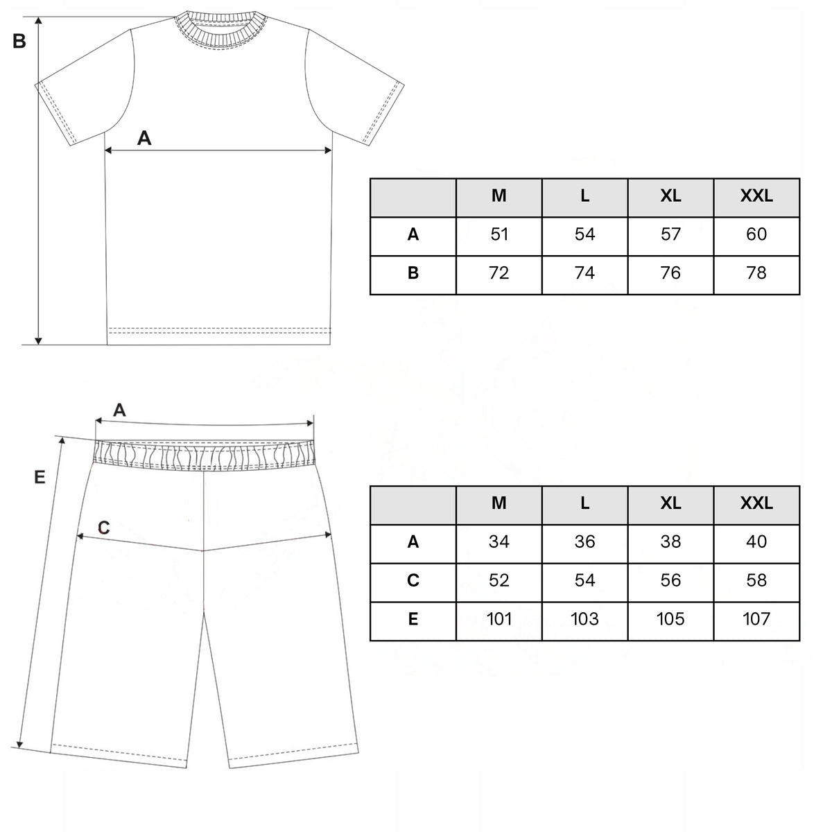Tabela rozmiarów — Piżama męska dwuczęściowa t-shirt krótki rękaw długie spodnie