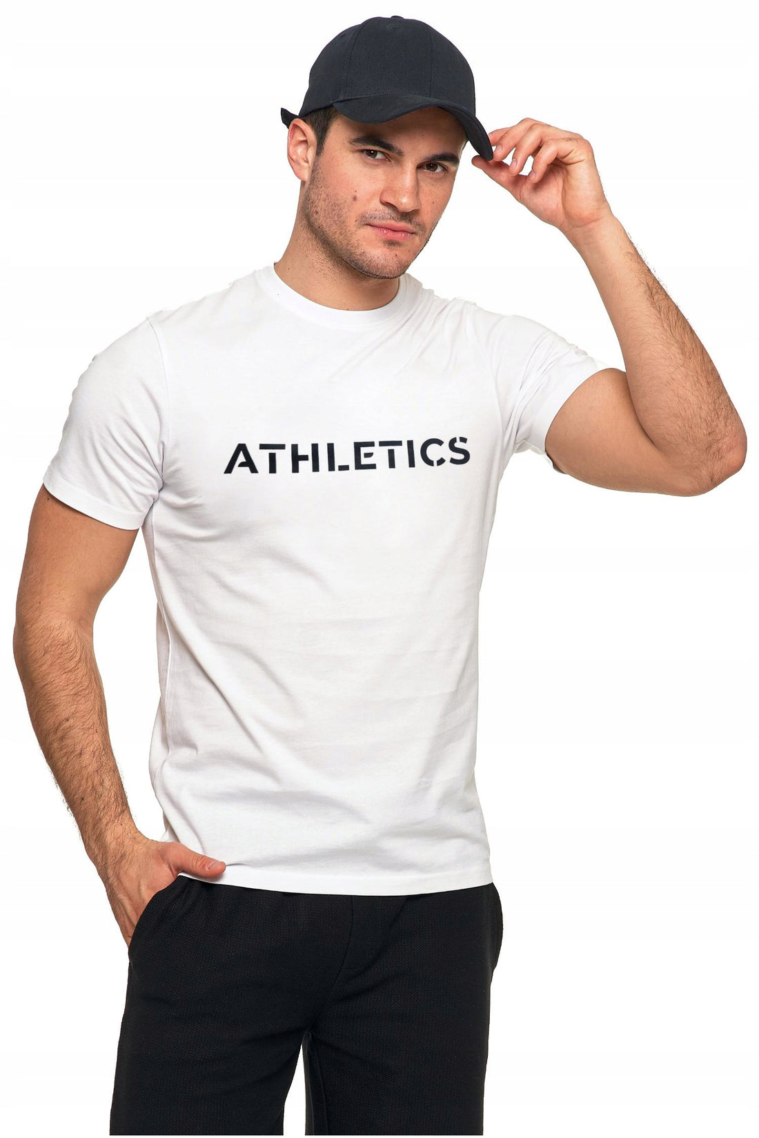 T-shirt męski klasyczny koszulka krótki rękaw gładka biała napis