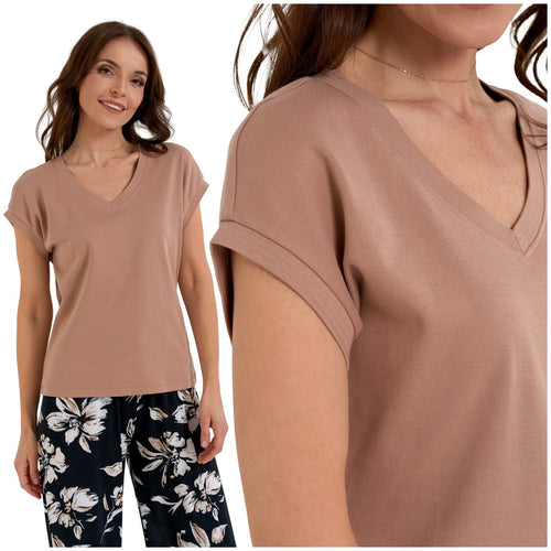 Bluzka damska t-shirt prosty fason gładki top koszulka bawełniana