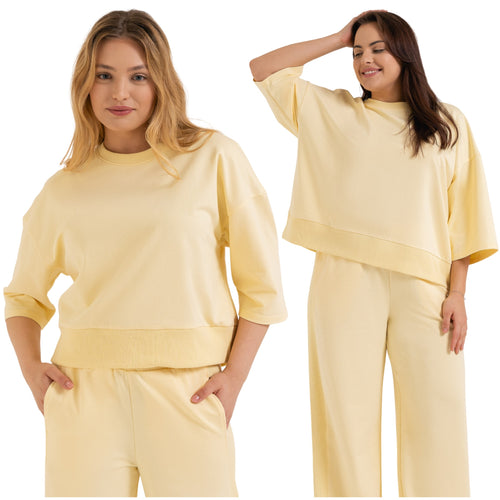 Luźna bluza damska dresowa gładka rękaw 3/4 oversize modna