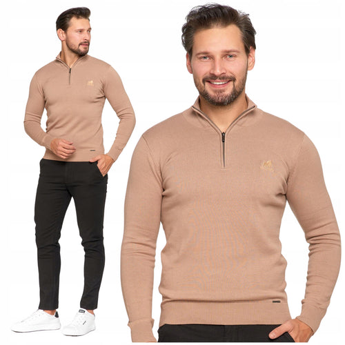 Sweter męski ze stójką i zamkiem pod szyją wygodny 100% bawełna
