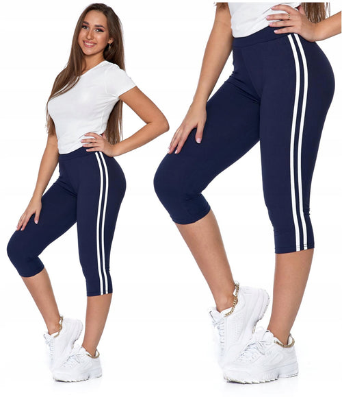 Legginsy damskie 3/4 lampasy wysoki stan kryjące miękkie sport