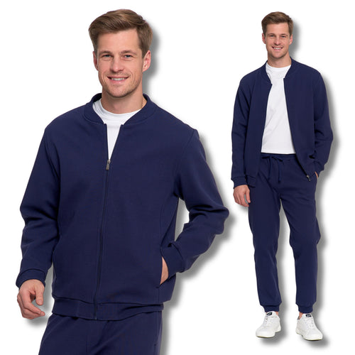 Elegancka bluza męska dresowa ze stójką rozpinana ze strukturą
