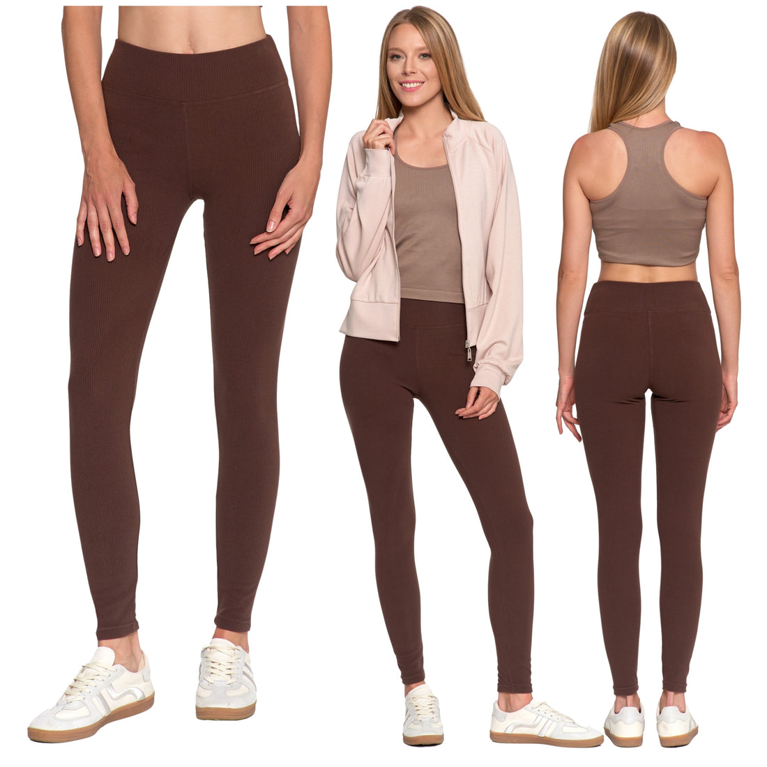 Legginsy damskie prążkowane getry z wysokim stanem i szeroki pas
