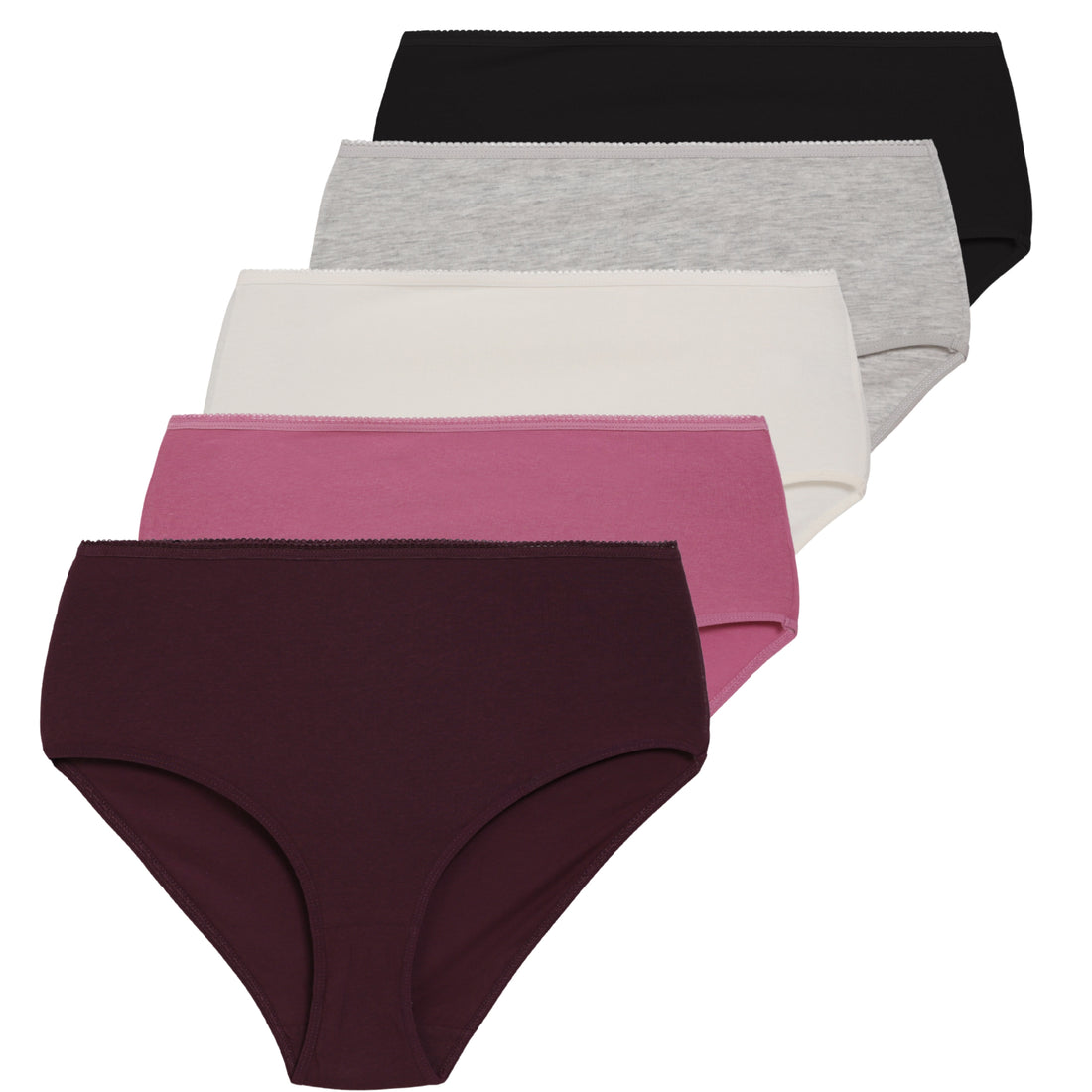 Figi damskie bawełniane maxi bikini z wyższym stanem gładkie (5-pak)