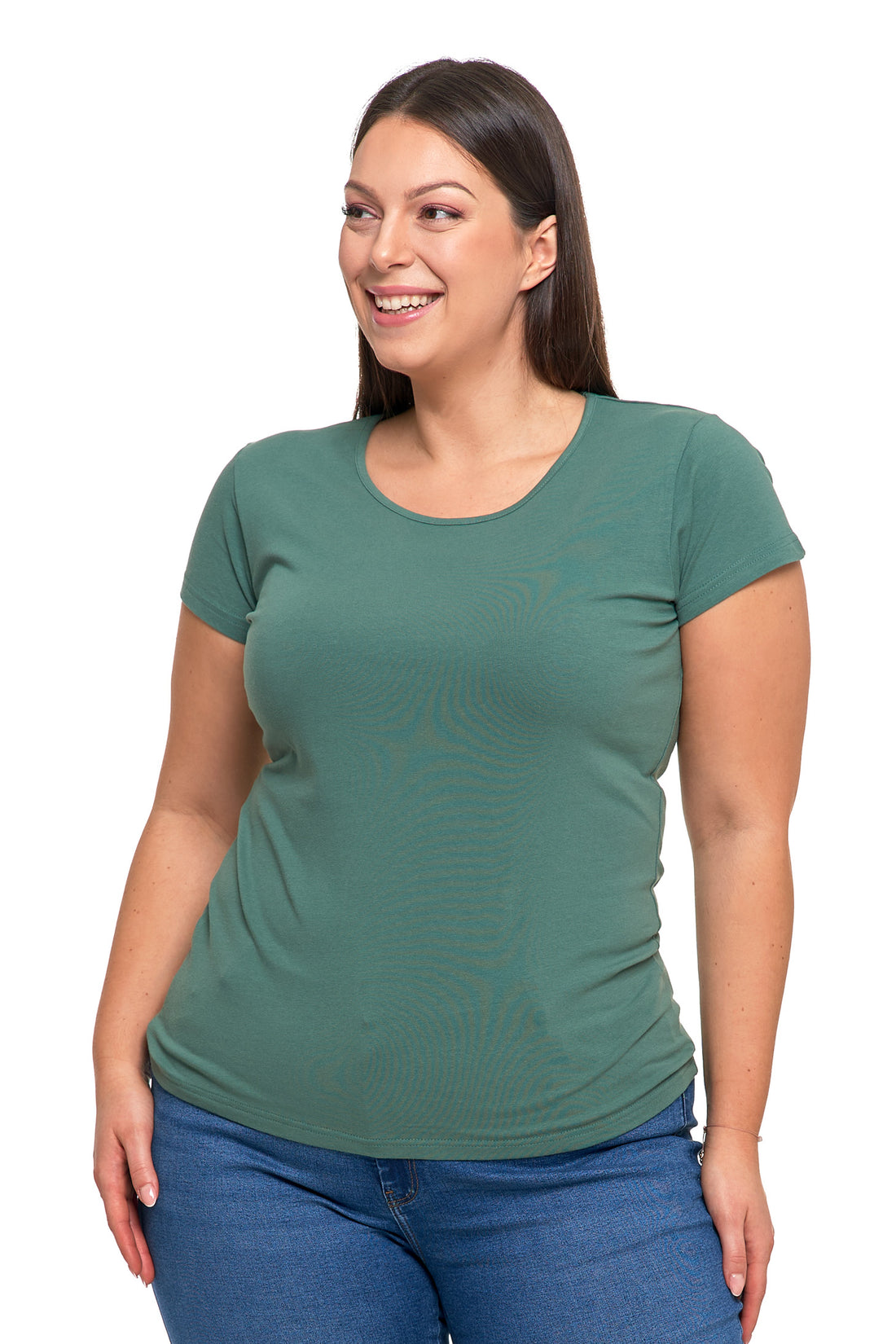 Koszulka damska bluzka t-shirt gładki na krótki rękaw khaki