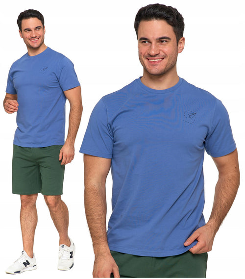 Koszulka męska klasyczny t-shirt niebieska bluzka na krótki rękaw