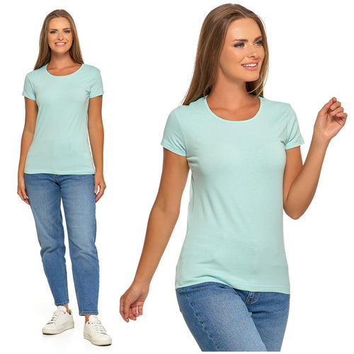 Koszulka damska t-shirt gładki na krótki rękaw klasyczny