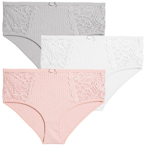 Majtki damskie maxi bikini – prążkowane – wysoki stan – koronkowe boki