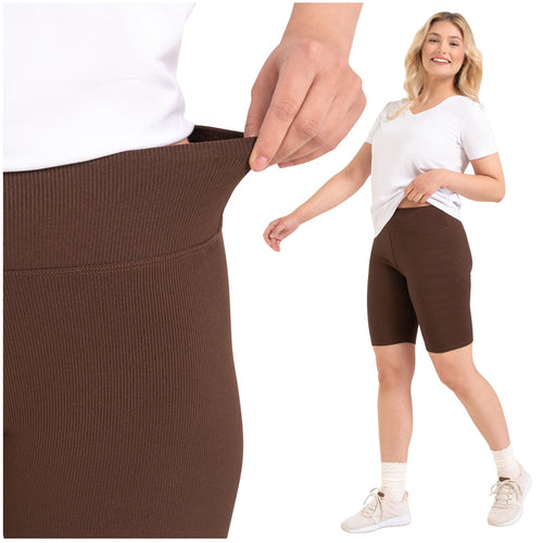 Krótkie getry kolarki prążkowane legginsy z wysokim stanem modne