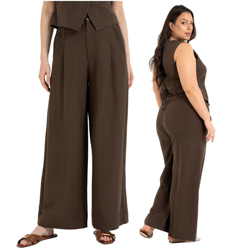 Spodnie wide leg high-waist – lyocell, len i wiskoza – premium