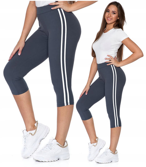 Legginsy damskie 3/4 lampasy wysoki stan kryjące miękkie sport
