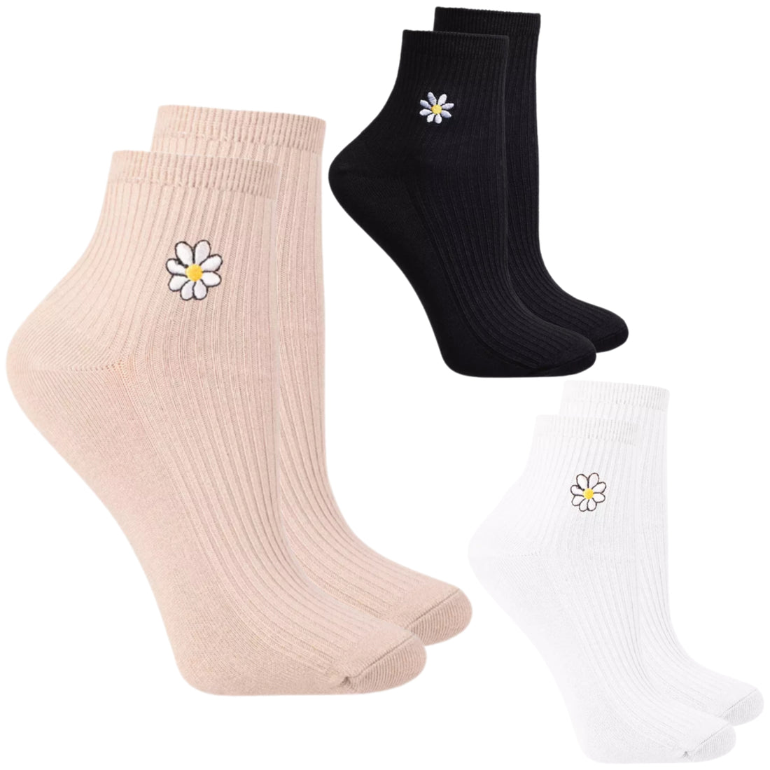 Skarpety skarpetki damskie z haftem za kostkę zestaw 3 par