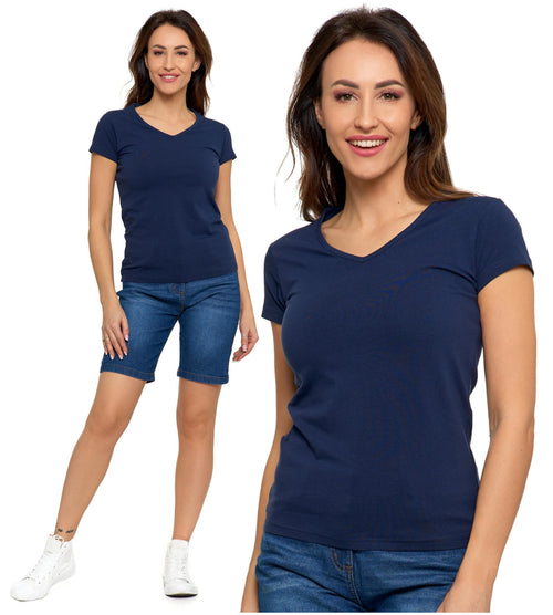 T-shirt damski klasyczny gładki bawełniany koszulka krótki rękaw