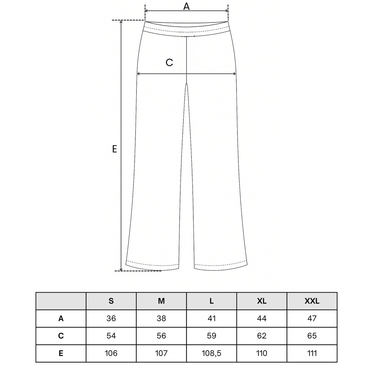 Tabela rozmiarów — Spodnie wide leg high-waist – lyocell, len i wiskoza – premium