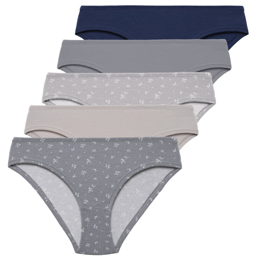 Majtki damskie figi bikini bawełniane gładkie i w kwiatki 5-pak