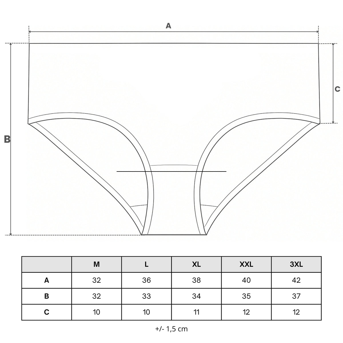 Tabela rozmiarów — Figi damskie bawełniane maxi bikini z koronką (3-pak)