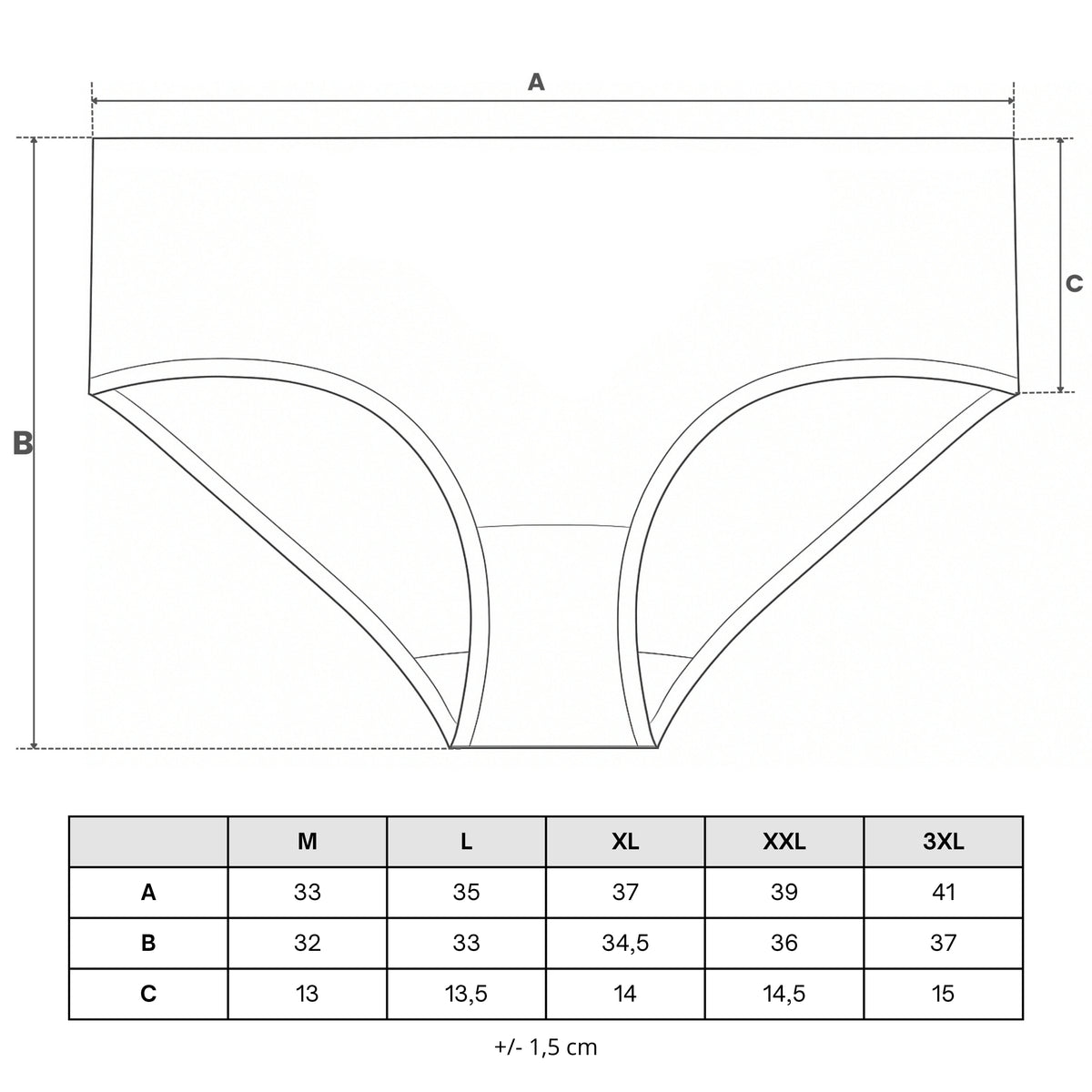 Tabela rozmiarów — Majtki damskie maxi bikini z wysokim stanem gładkie 4-pak