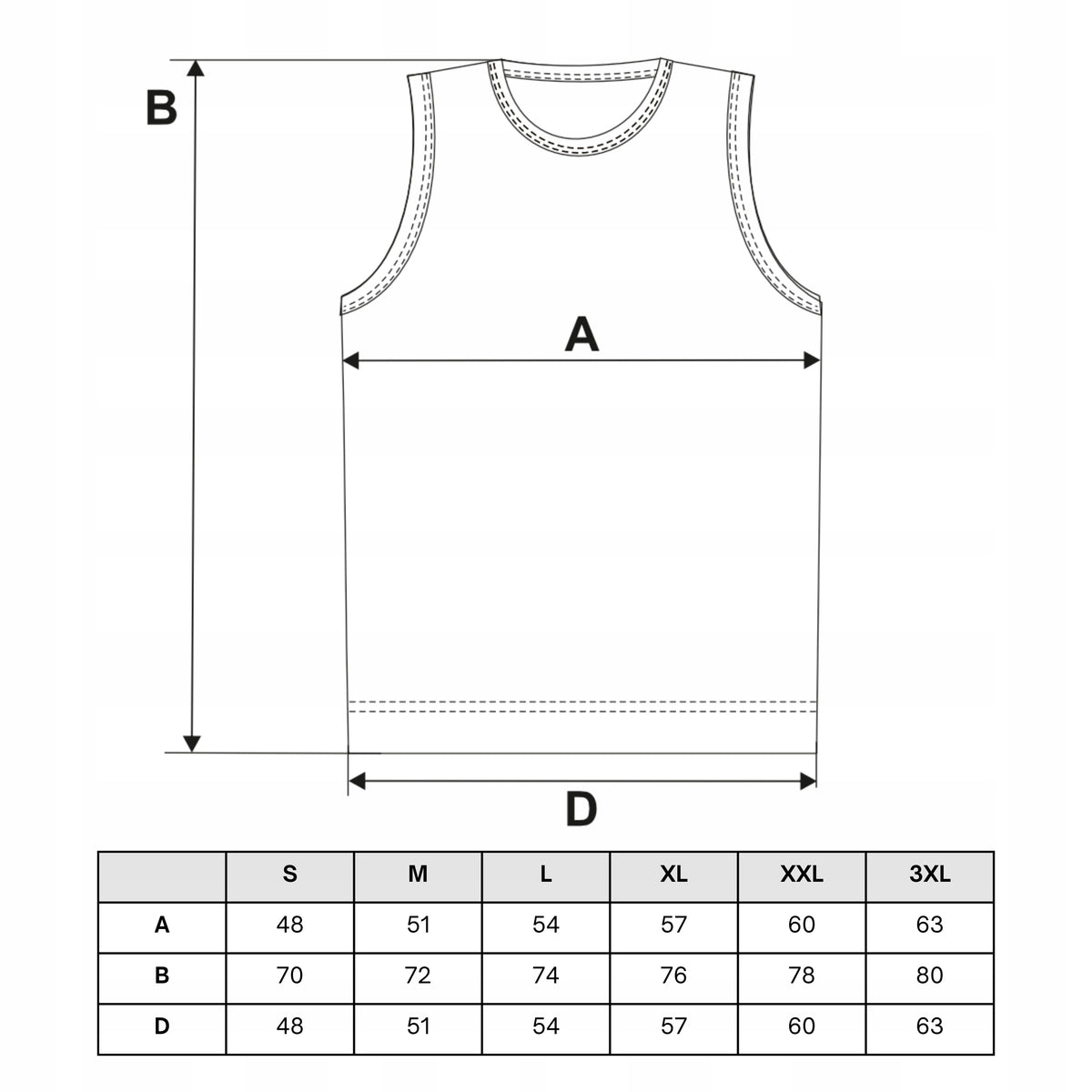 Tabela rozmiarów — Koszulka męska bez rękawów tank top podkoszulek gładki stylowy