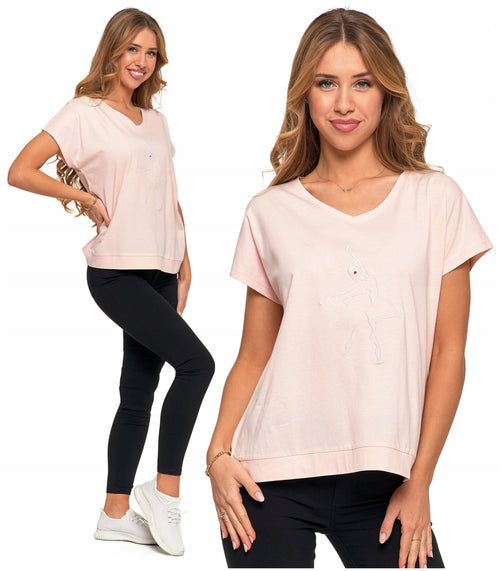 Bluzka damska koszulka t-shirt z haftem oversize na krótki rękaw
