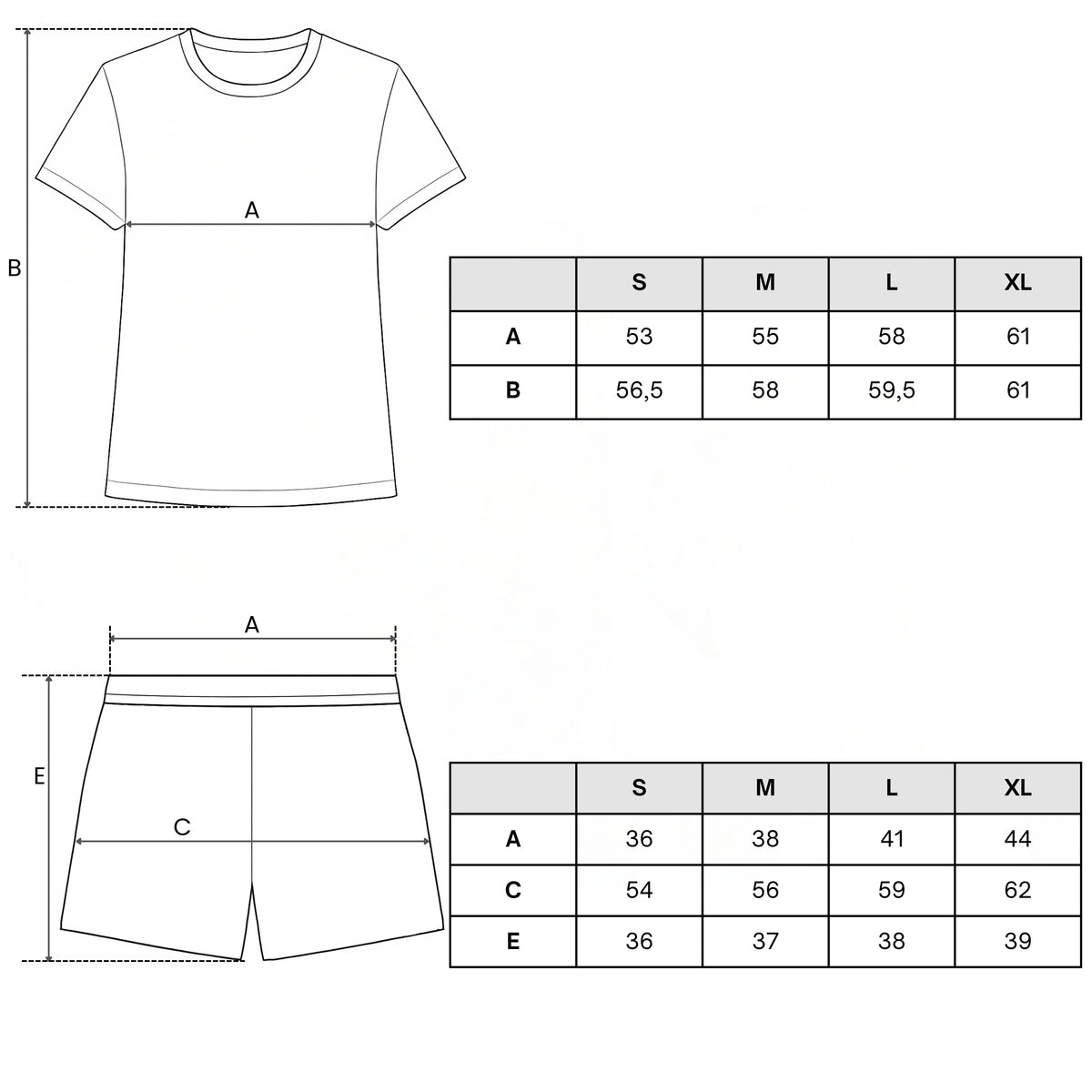 Tabela rozmiarów — Piżama damska krótka wygodna luźny t-shirt szorty jabłka