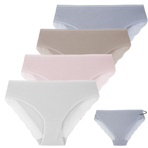 Figi damskie bawełniane bikini z koronkowym tyłem (4-pak)