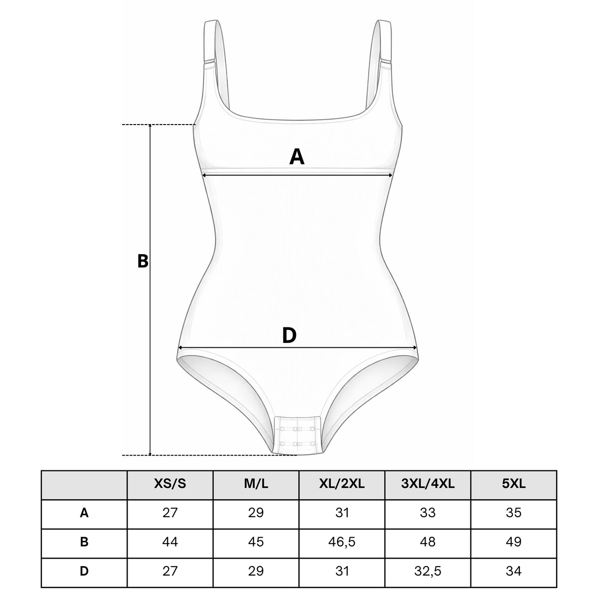 Tabela rozmiarów — Body modelujące z panelem brzusznym – perfekcyjne wygładzenie i komfort