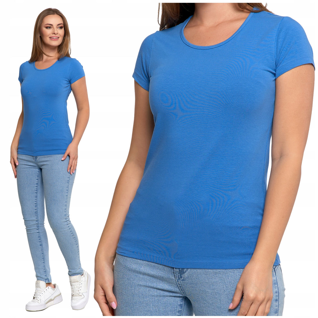 T-shirt damski klasyczny koszulka gładka bluzka z krótkim rękawem