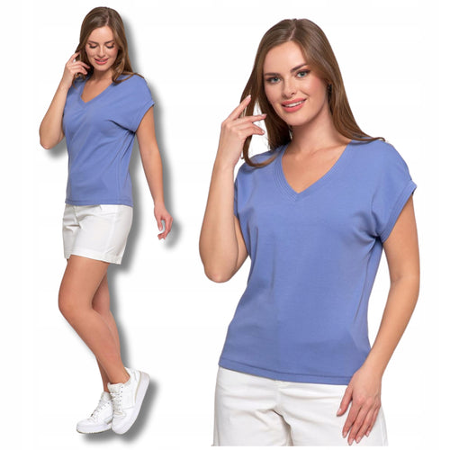 Bluzka damska t-shirt prosty fason gładki top koszulka bawełniana