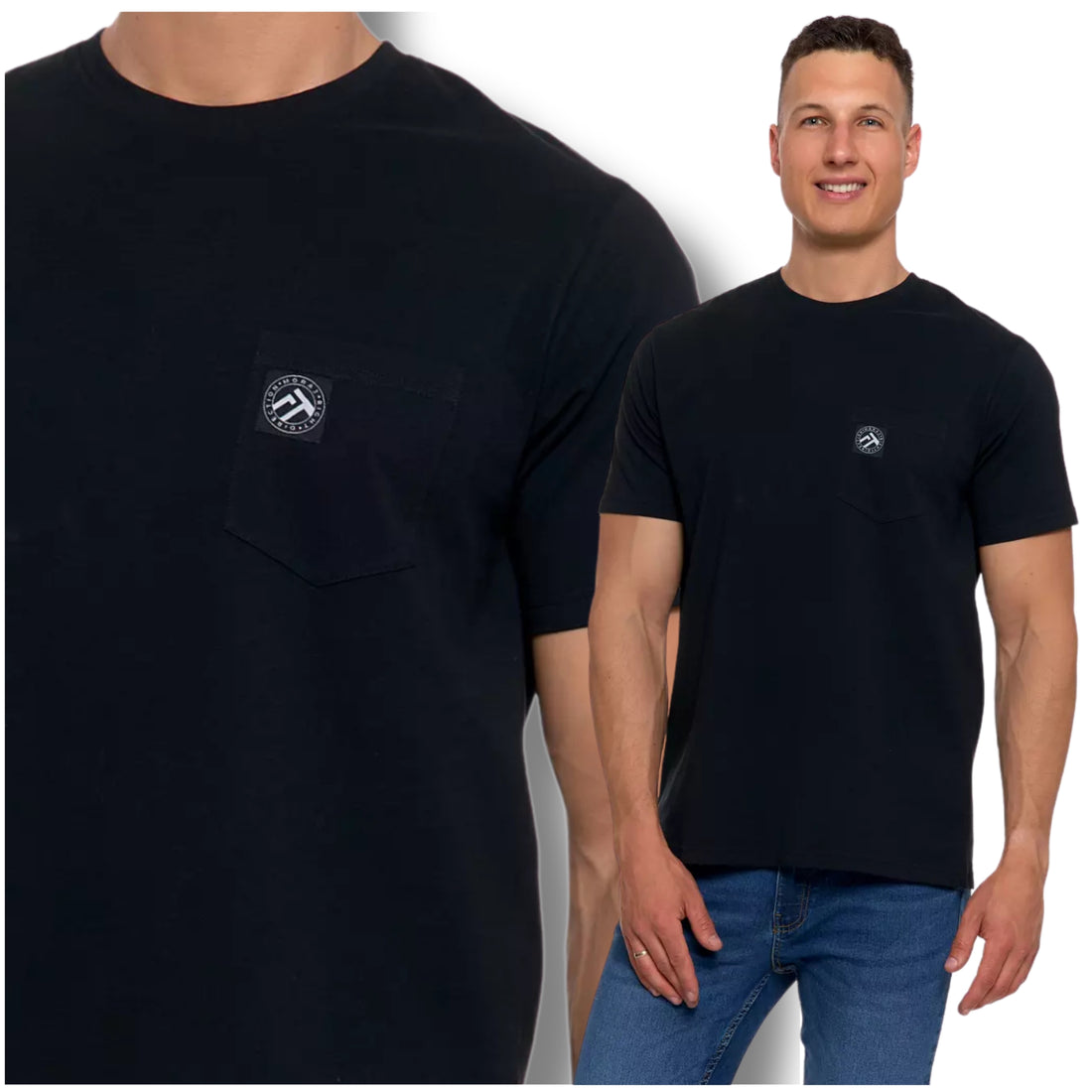 T-shirt męski koszulka krótki rękaw prosta z kieszonką modna