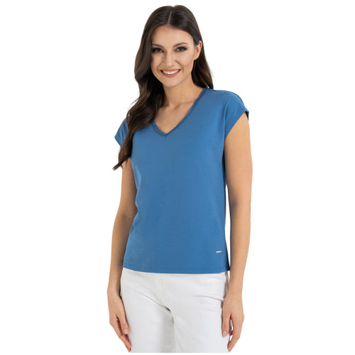 Bluzka damska elegancki t-shirt krótki rękaw koszulka z koronką