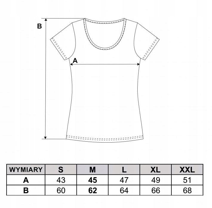 Tabela rozmiarów — T-shirt klasyczny damski koszulka bawełniana krótki rękaw