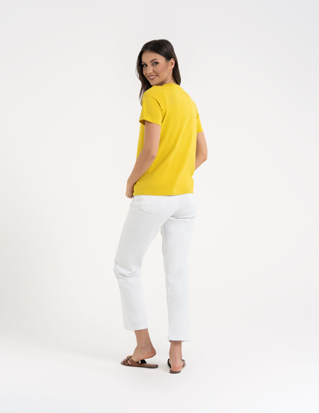 T-shirt damski z krótkim rękawem bez szwów bocznych luźna koszulka