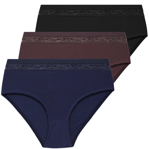 Majtki damskie maxi bikini z wysokim stanem i koronką 3-pak