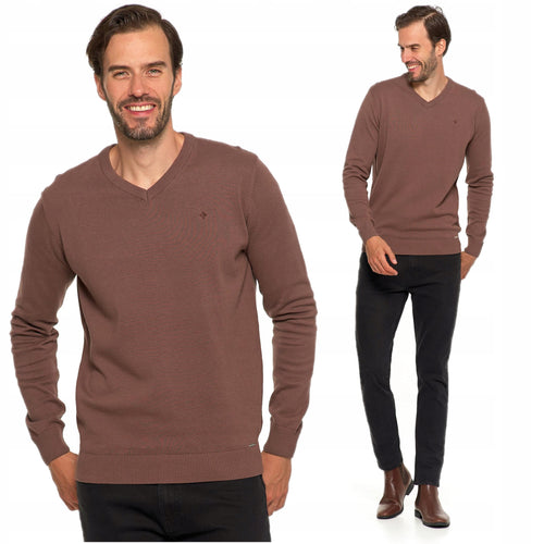 Elegancki sweter męski klasyczny prosty krój dekolt w serek