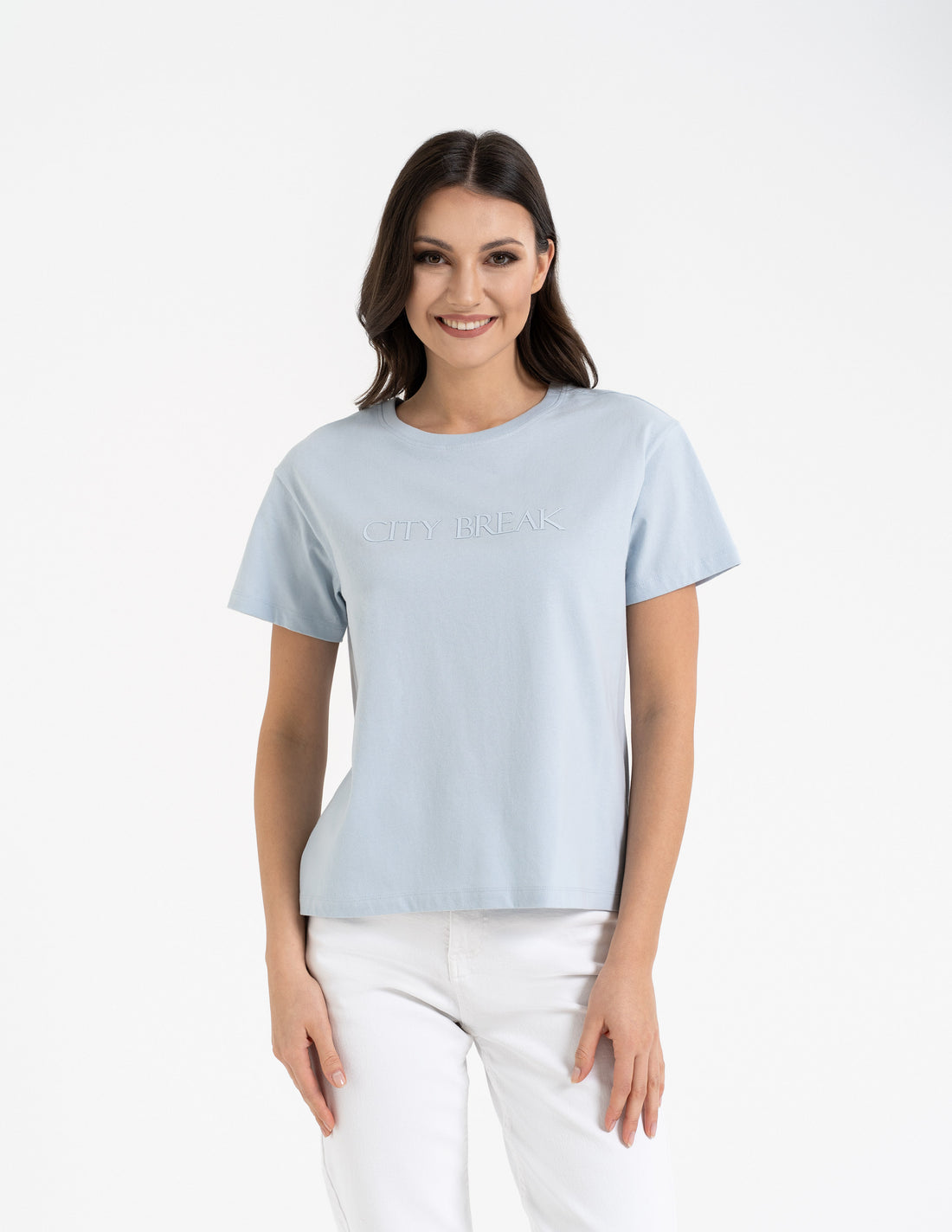 Klasyczny t-shirt damski z napisem bluzka z krótkim rękawem