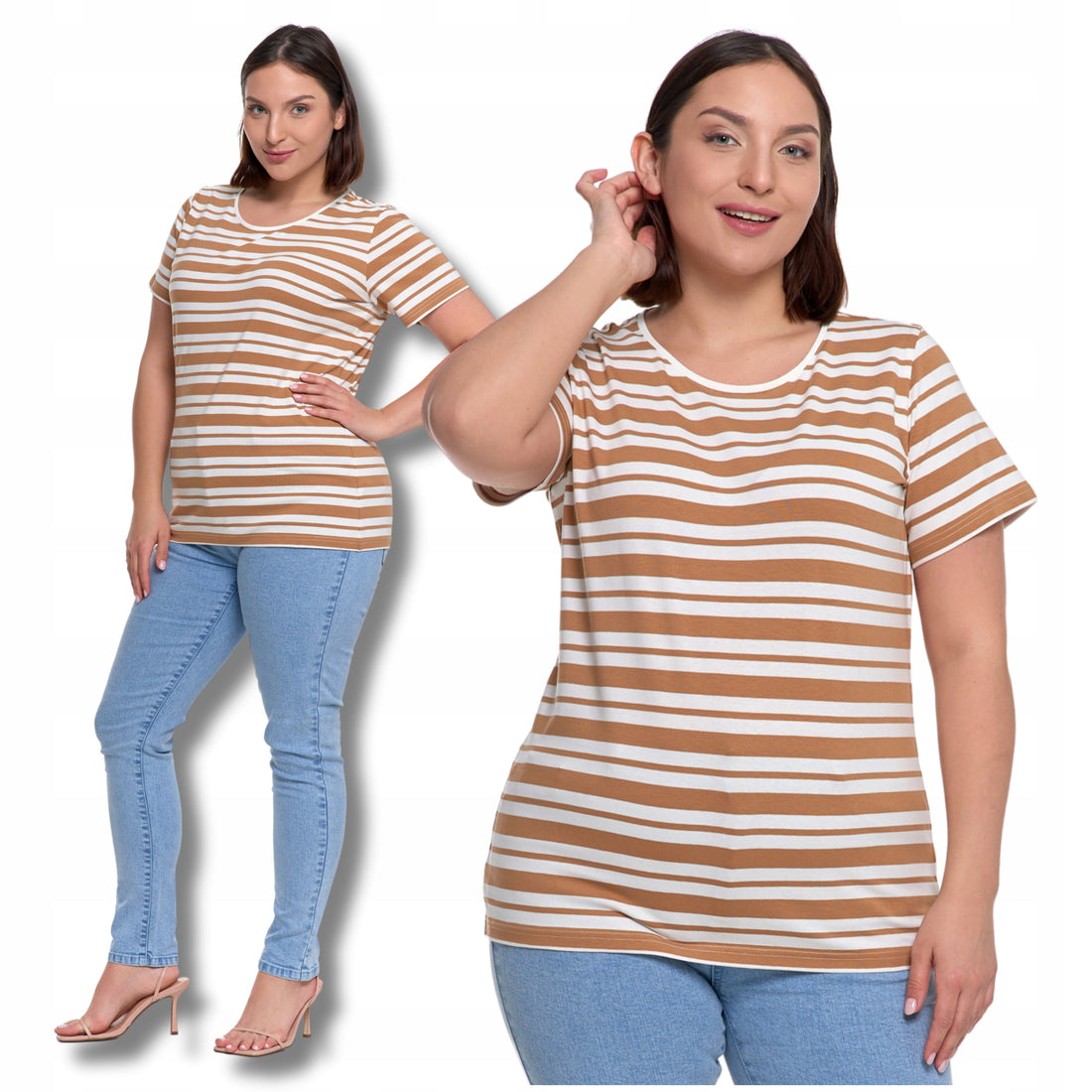 T-shirt damski w paski luźna koszulka bluzka z krótkim rękawem