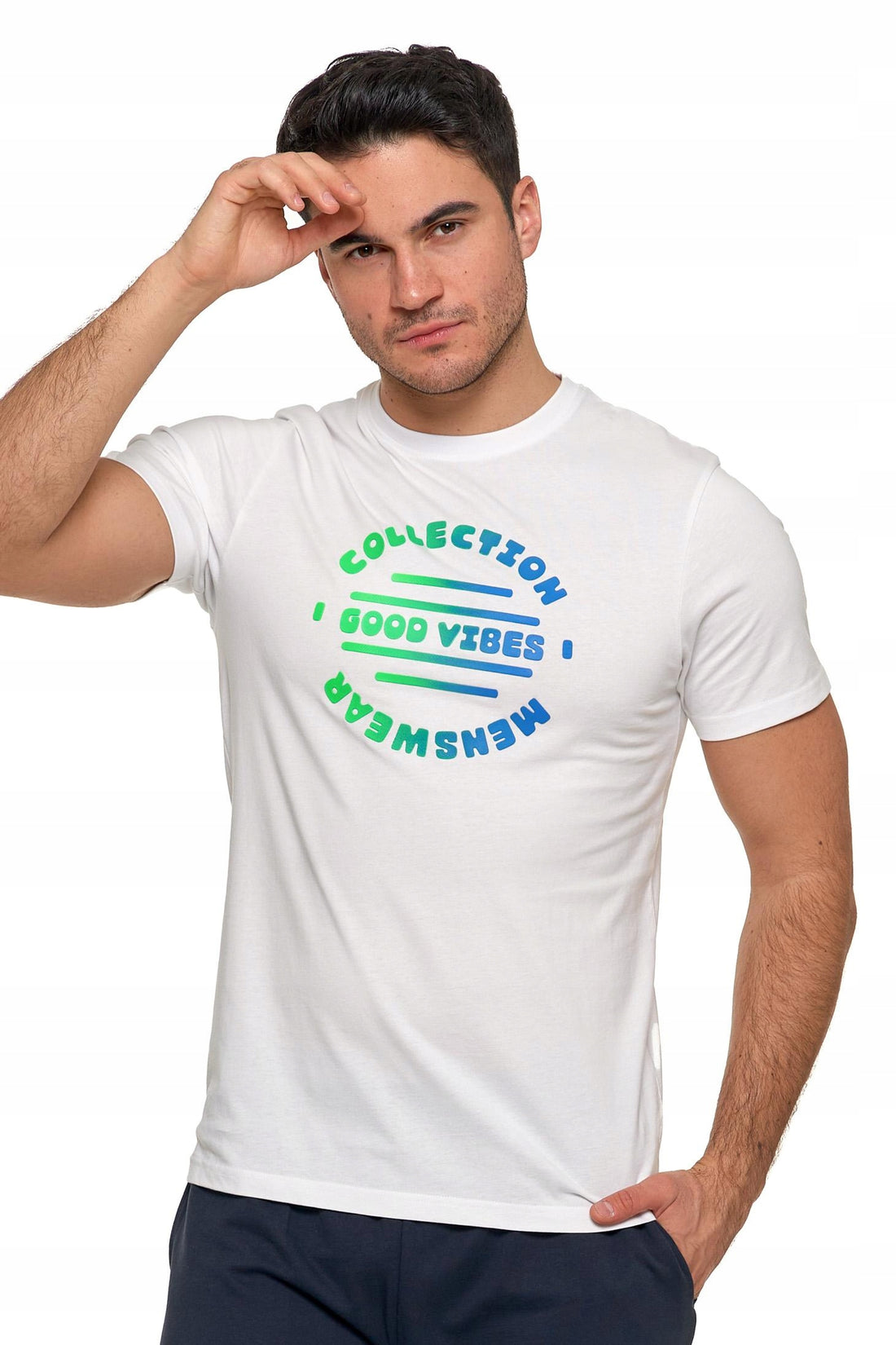 Koszulka męska t-shirt na krótki rękaw biała z nadrukiem bawełna