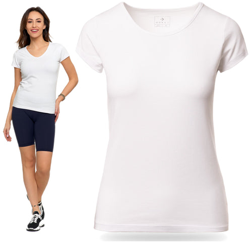 Gładki t-shirt damski klasyczny z dekolt v koszulka krótki rękaw