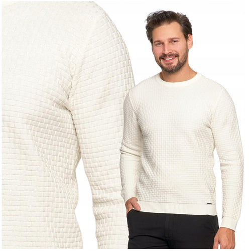 Sweter męski elegancki klasyczny z teksturą modny bawełniany