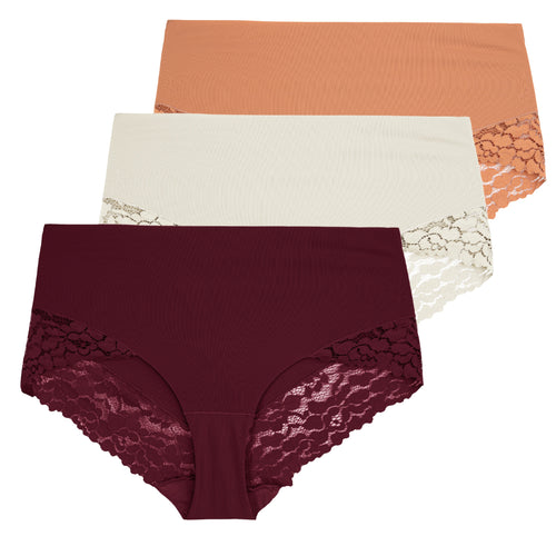 Figi damskie maxi bikini wysokie modelujące z koronkowym wykończeniem