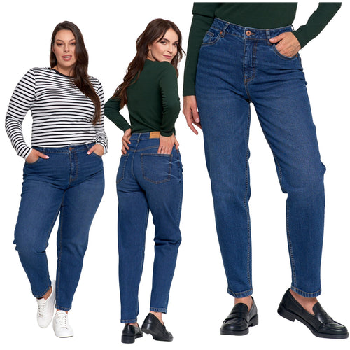 Spodnie mom fit jeansowe damskie wysoki stan luźne modne jeansy