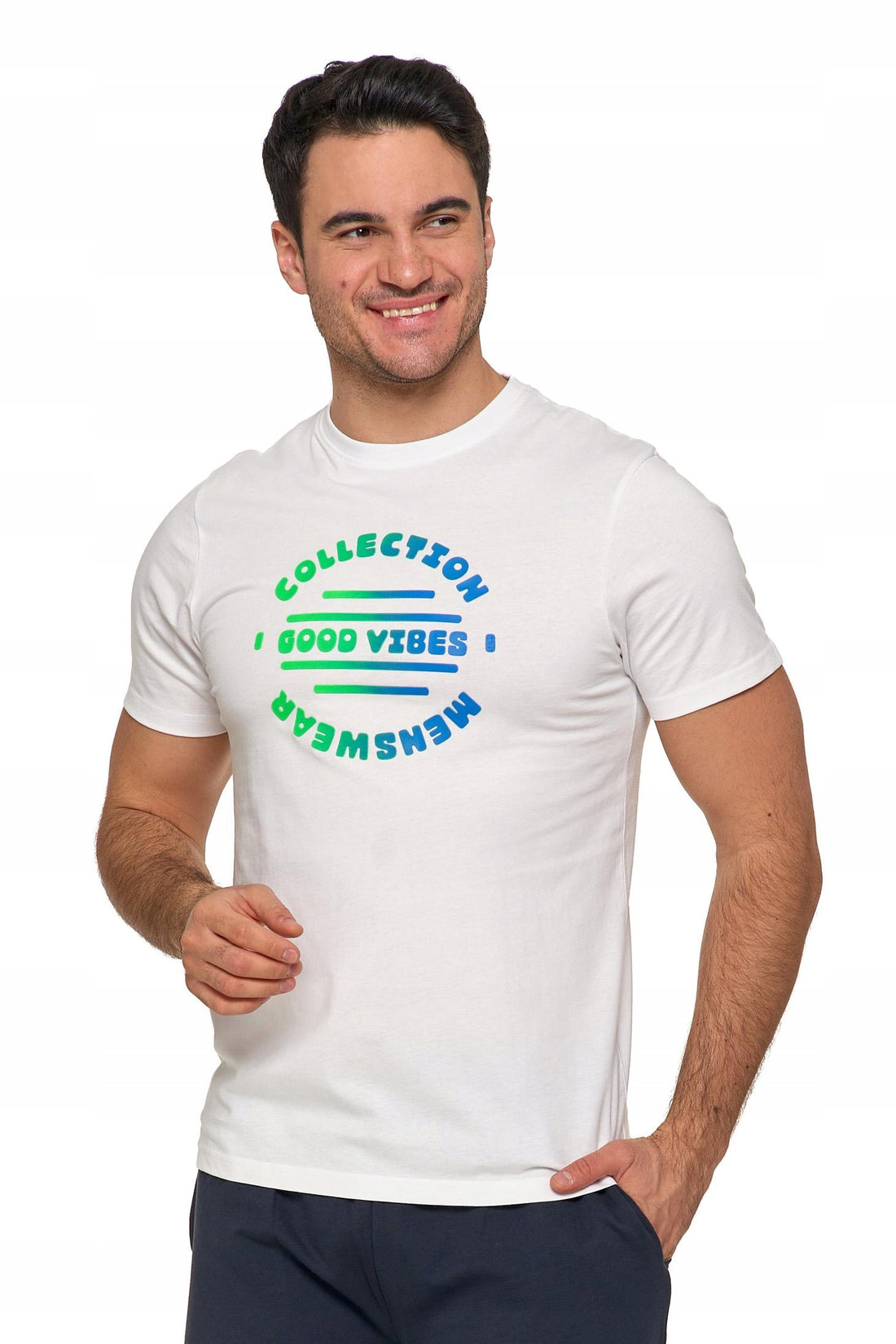 Koszulka męska t-shirt na krótki rękaw biała z nadrukiem bawełna