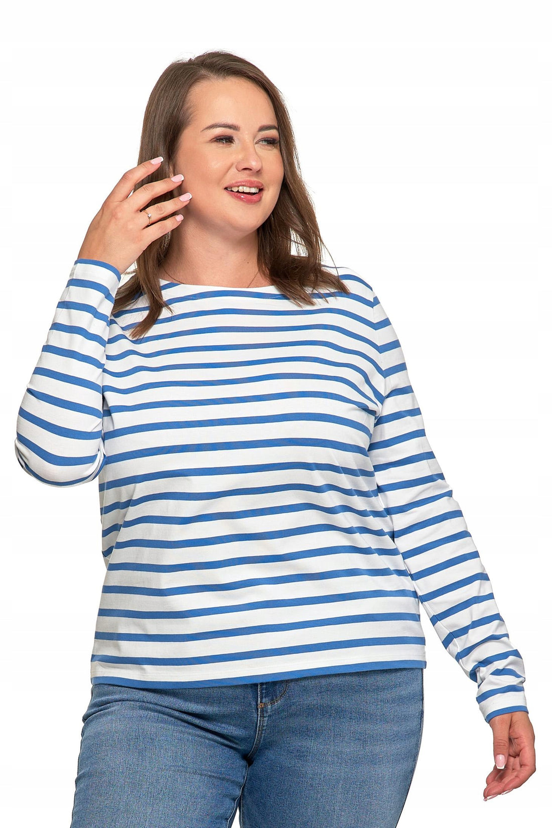 Bluzka damska w paski koszulka t-shirt na długi rękaw bawełniany