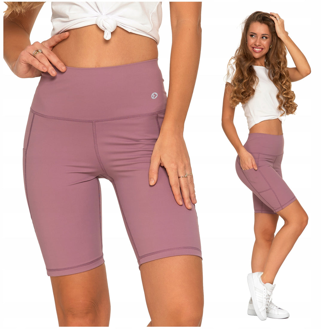 Legginsy kolarki szorty damskie sportowe wysoki stan kieszenie