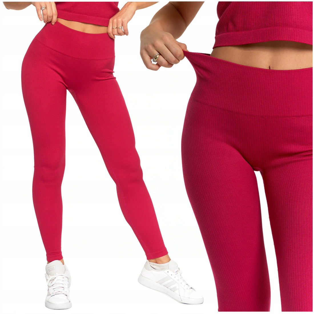 Legginsy damskie sportowe wysoki stan kryjące prążkowane wygodne