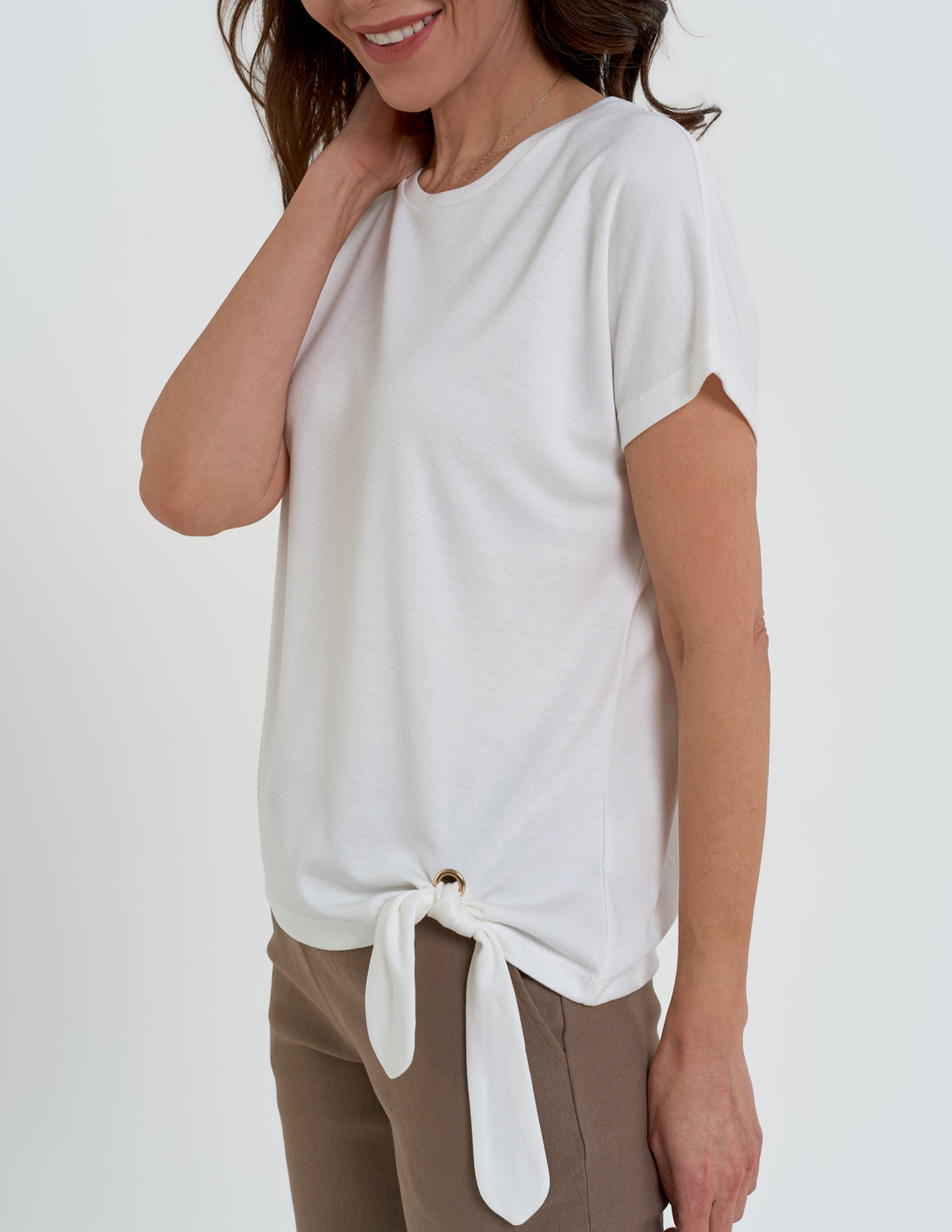 Bluzka damska z wiązaniem elegancki t-shirt wygodna koszulka