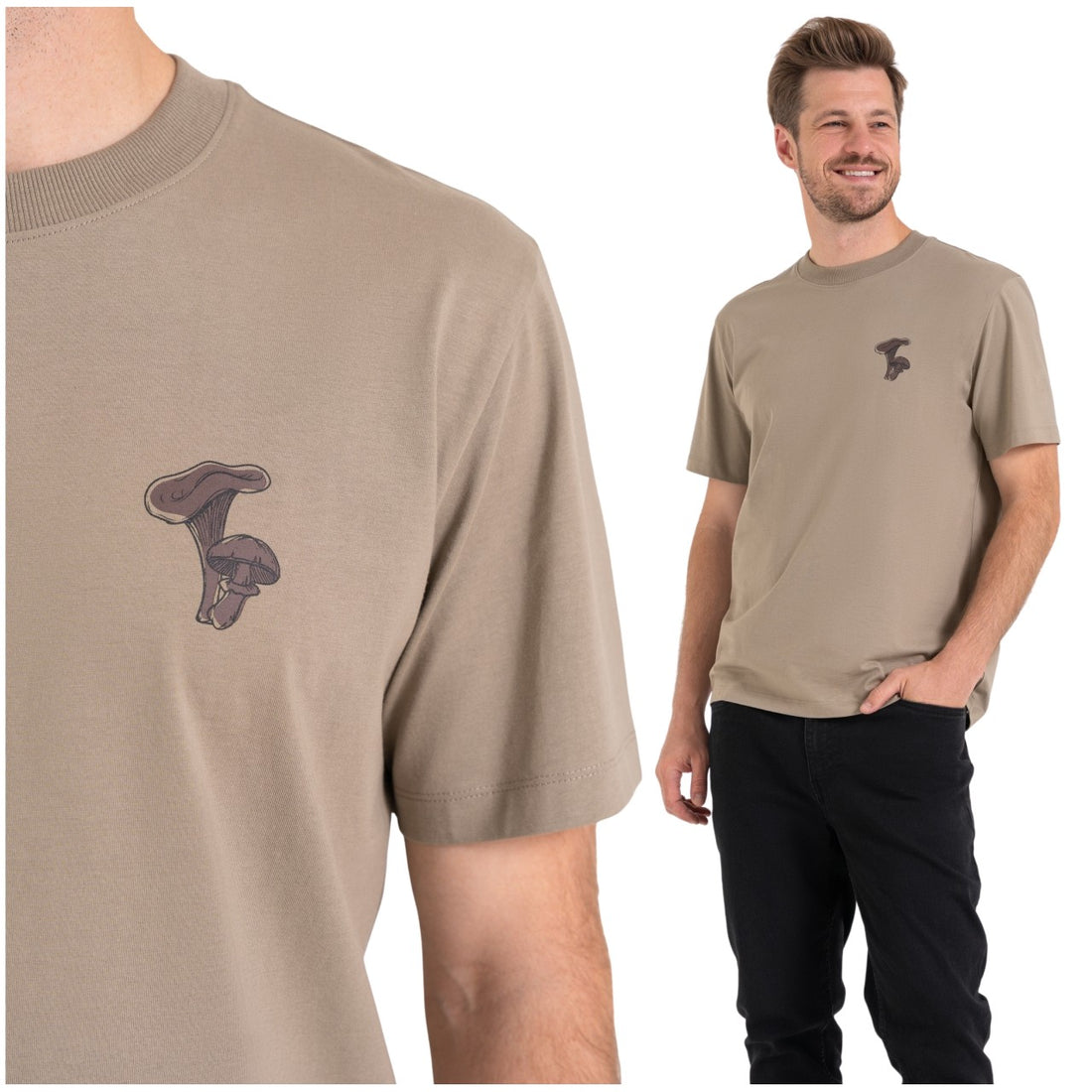 Męski t-shirt bawełniany z nadrukiem grzybów – regular fit